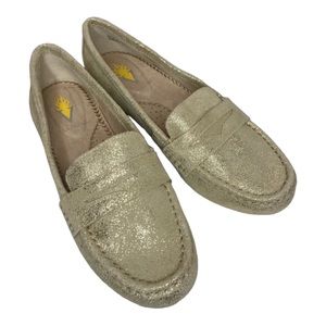 VOLATILE “Lucienne” Gold Shiny Metallic Slip On Cushioned Mule Loafer Flats, 6